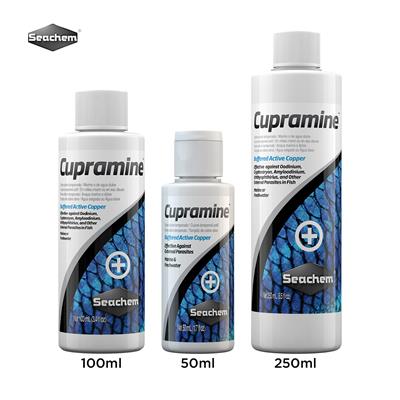 Seachem Cupramine - Copper treatment for external parasites Active at low concentration, Bound on amine so it is not as toxic to fish