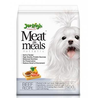 Jerhigh Meat as Meals Beef เจอร์ไฮ มีท แอส มีลล์ รสเนื้อ อาหารเม็ดนุ่ม สำหรับสุนัข 3  เดือนขึ้นไป (500g.)