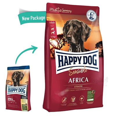 Happy Dog Supreme Africa อาหารสุนัขโต (เม็ดใหญ่) สำหรับสุนัขแพ้ง่าย ลดคราบน้ำตา แก่ หรือลดความอ้วน (