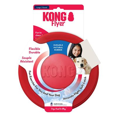 Kong Flyer - made of durable KONG Classic rubber which allows for a forgiving catch plus the material delivers a dynamic rebound (S/L)
